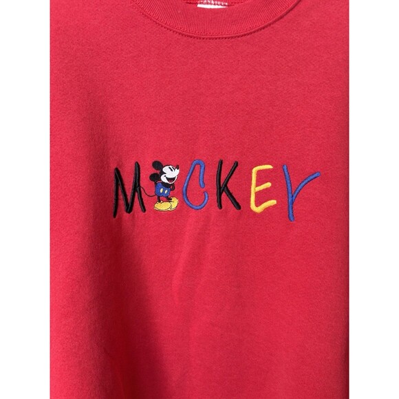 Vintage 90's Mickey & Co Size XL Red Embroidered Mickey Mouse Sweatshirt - Picture 2 of 4